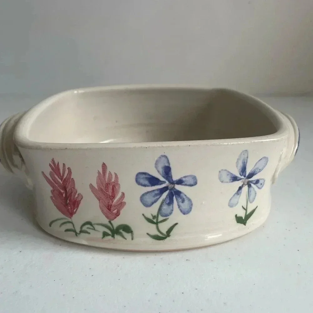 Mississippi Mud pottery Serving Dish Floral like new 7x7x3 Hand Thrown Alton, IL